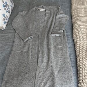 Cozy Long Grey Open Front Cardigan
